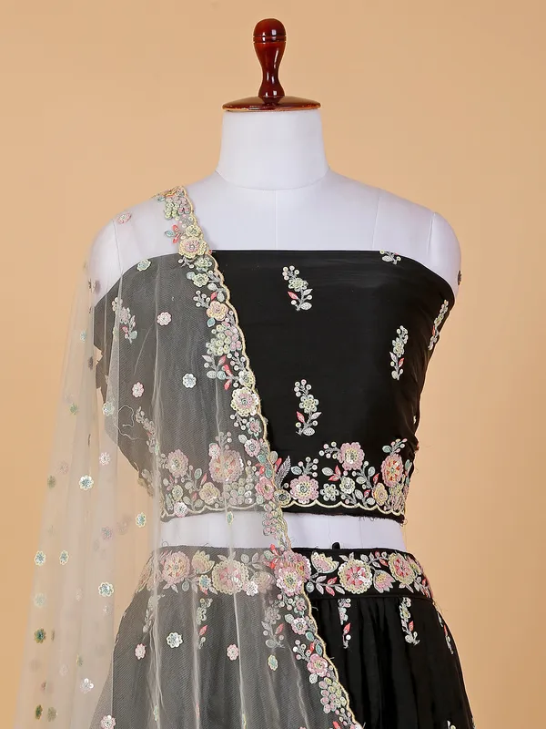 Black silk unstitched lehenga choli