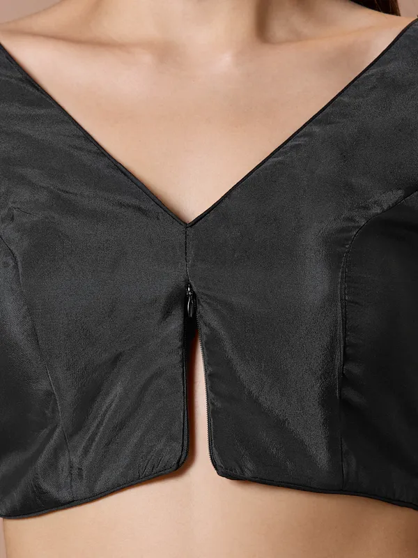 Black silk V neck comfort fit ready made blouse