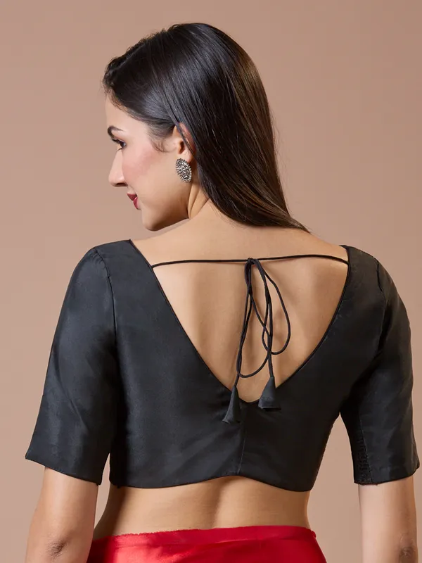 Black silk V neck comfort fit ready made blouse
