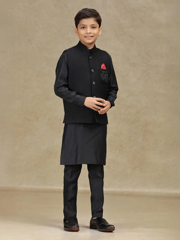 Black silk waistcoat set for wedding wear