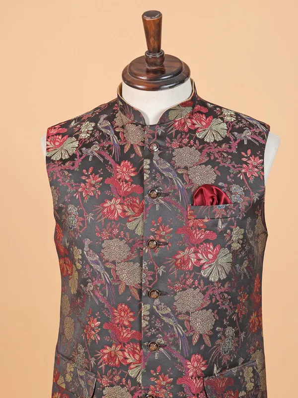 Black silk waistcoat with multicolor embroidery