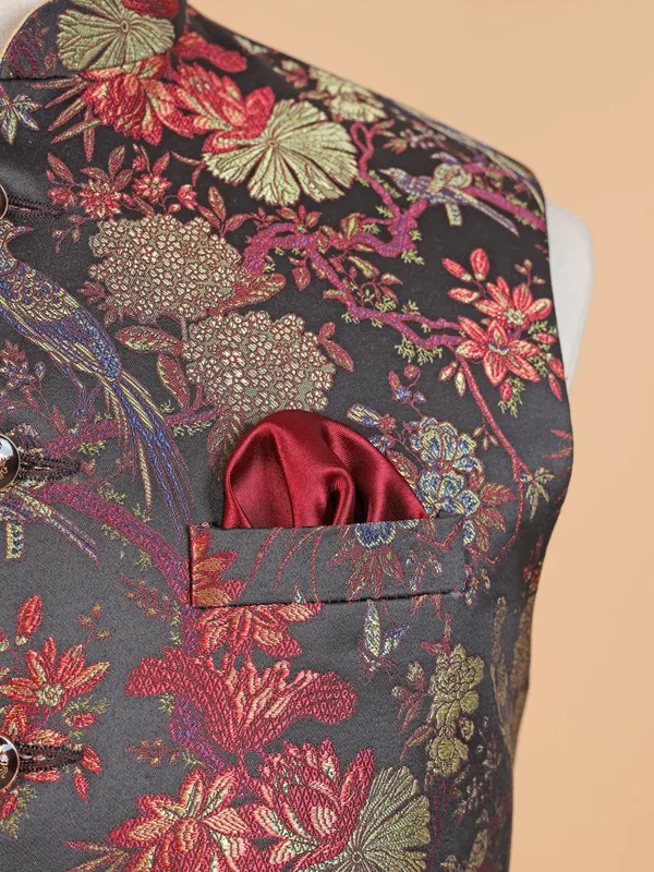 Black silk waistcoat with multicolor embroidery