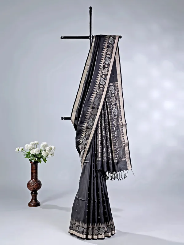 Black silk wedding saree with intricate zari work