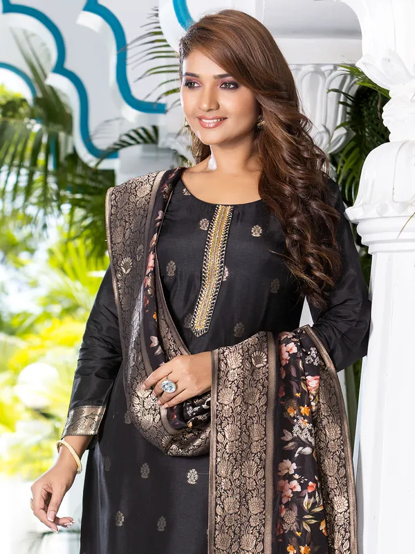 Black silk zari weaving salwar suit