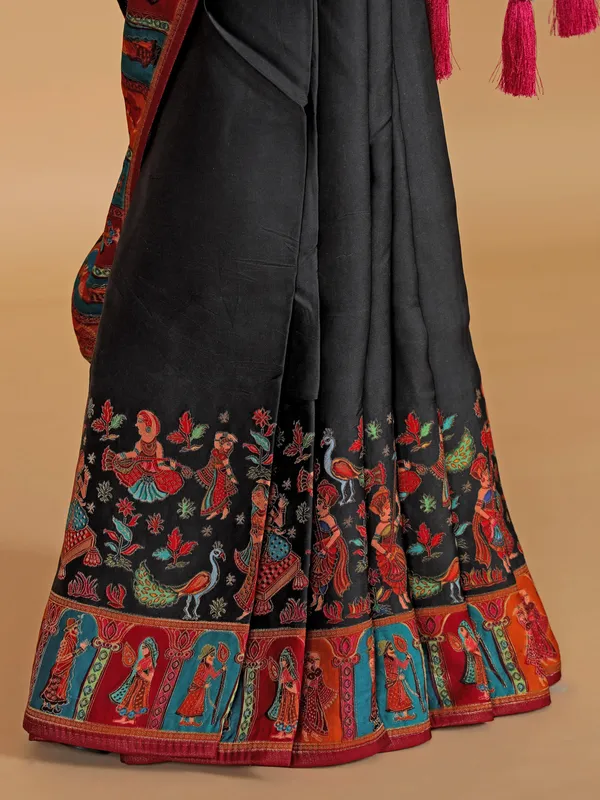Black silk zari weaving saree for women