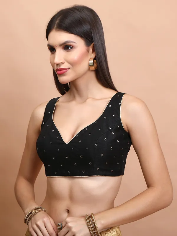 Black silk zari weaving sweetheart neck blouse
