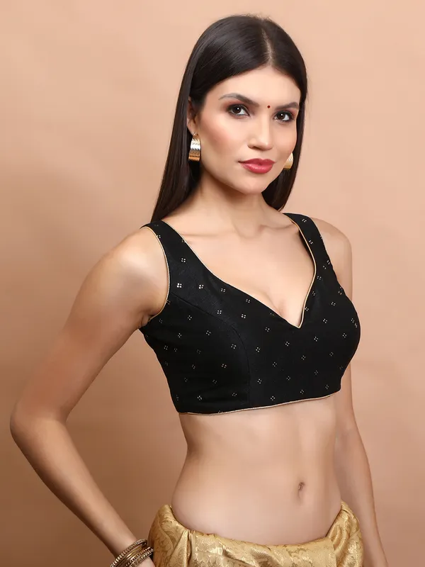 Black silk zari weaving sweetheart neck blouse