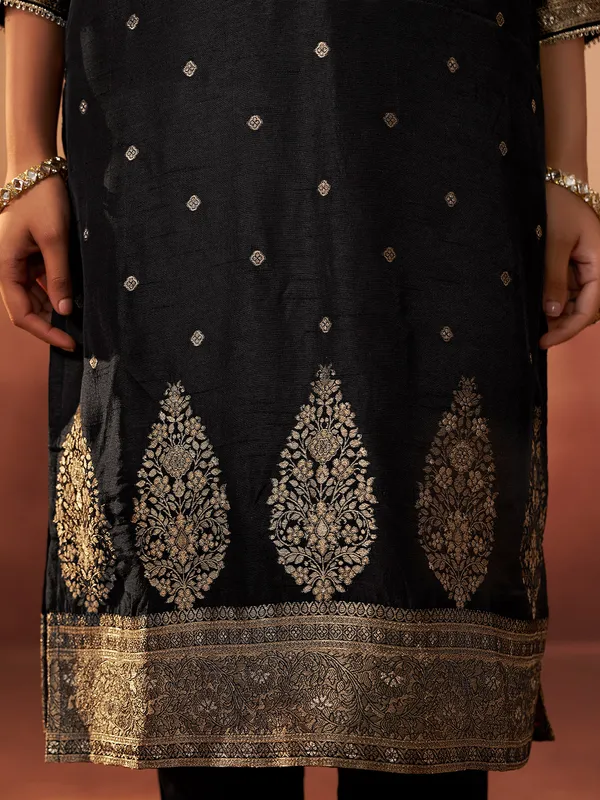 Black silk zari worked kurti set for women