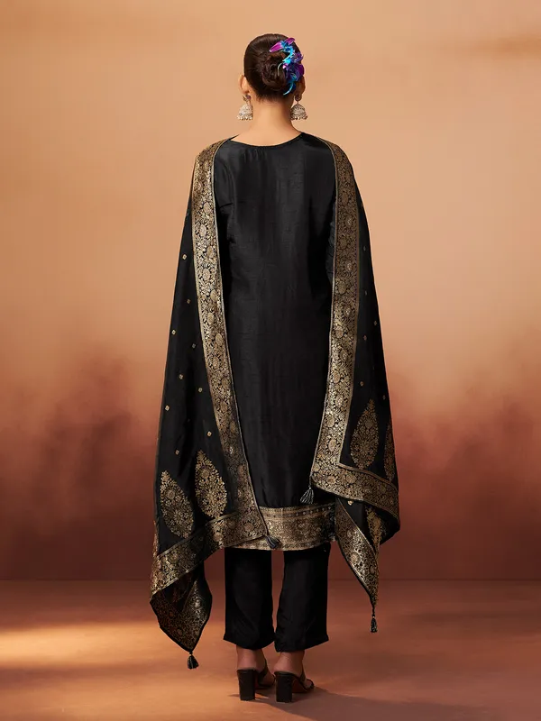 Black silk zari worked kurti set for women