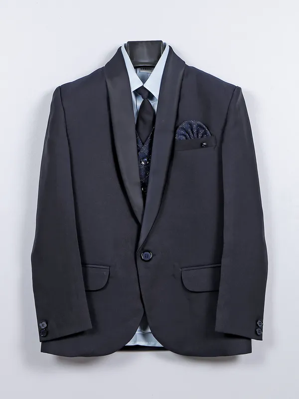 Navy solid coat suit in terry rayon