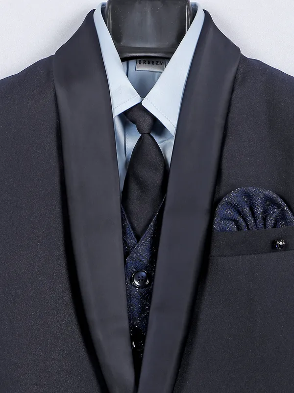 Navy solid coat suit in terry rayon