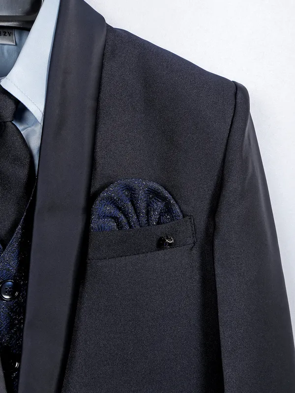 Navy solid coat suit in terry rayon