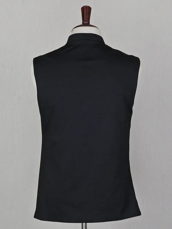 Black solid style terry rayon mens party wear waistcoat