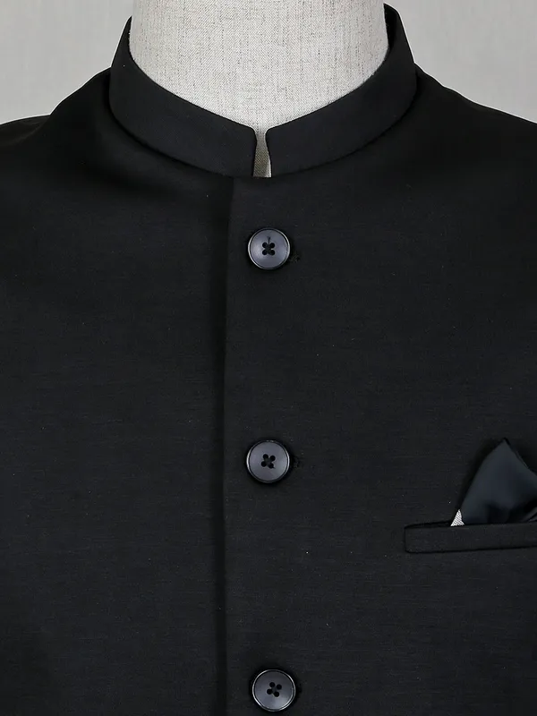 Black solid style terry rayon mens party wear waistcoat