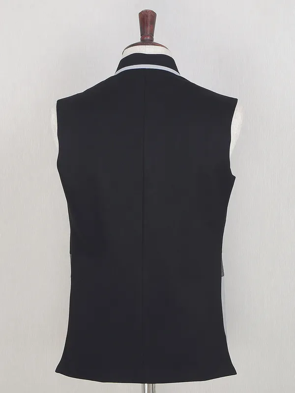 Black solid style terry rayon mens waistcoat