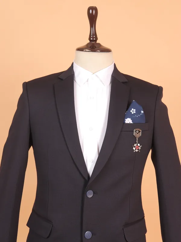 Black solid terry rayon blazer for reception