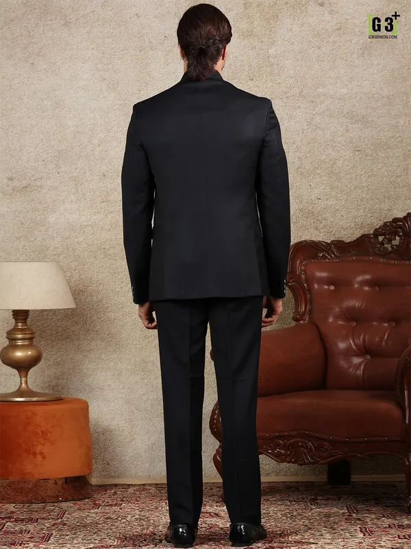 Black solid terry rayon jodhpuri suit