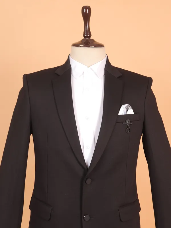 Black solid terry rayon men blazer for men