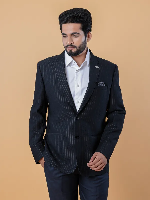 Black stripe terry rayon blazer