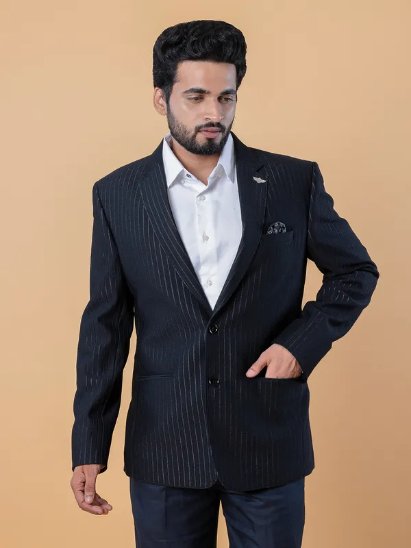 Black stripe terry rayon blazer