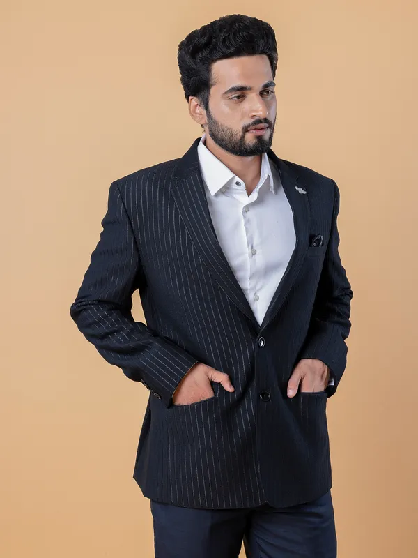 Black stripe terry rayon blazer
