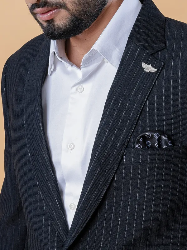 Black stripe terry rayon blazer