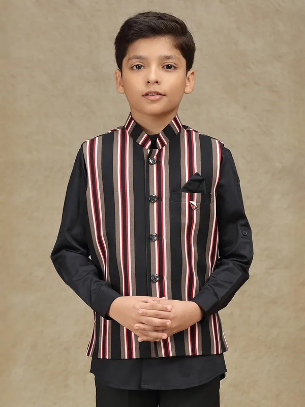 Black striped terry rayon waistcoat