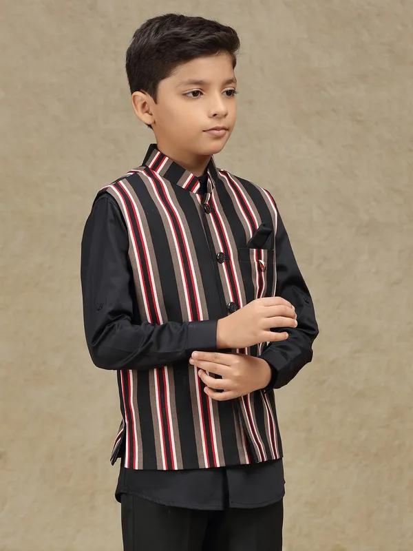 Black striped terry rayon waistcoat