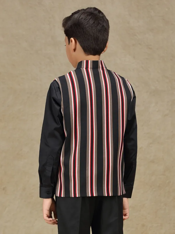 Black striped terry rayon waistcoat