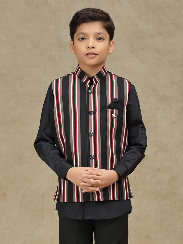 Black striped terry rayon waistcoat