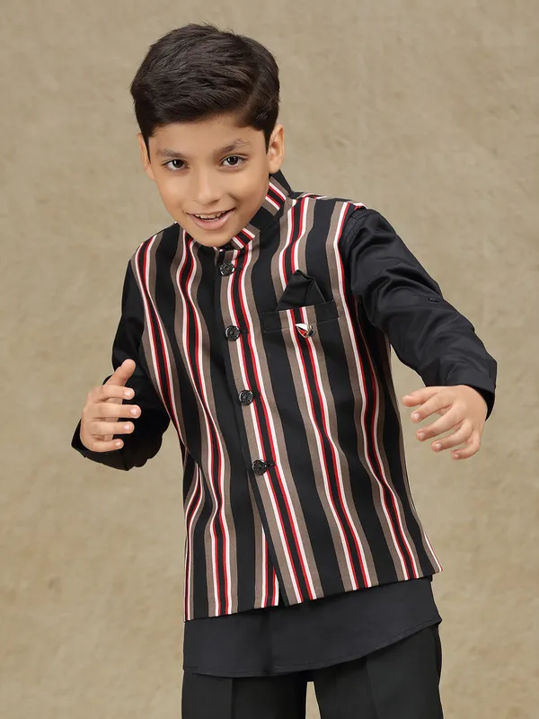 Black striped terry rayon waistcoat