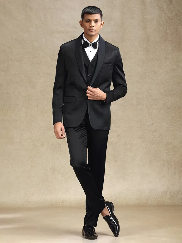 Black terry rayon coat suit for party wear