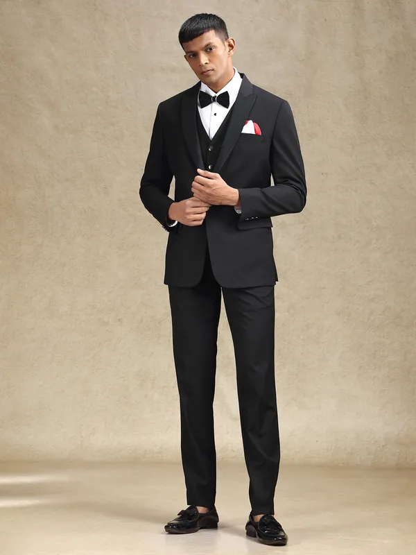 Black terry rayon coat suit for partywear
