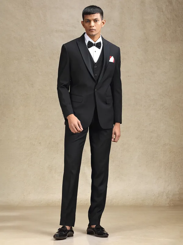 Black terry rayon coat suit for partywear
