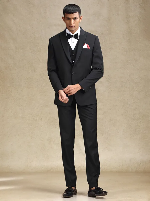 Black terry rayon coat suit for partywear