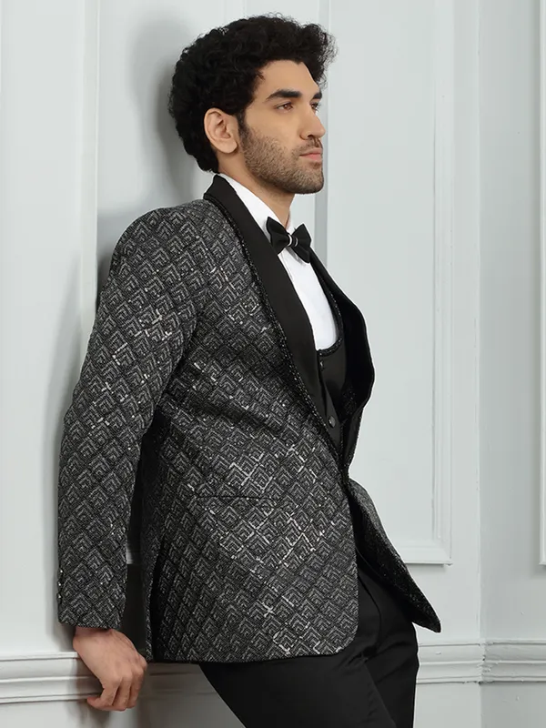 Black terry rayon coat suit for reception and party