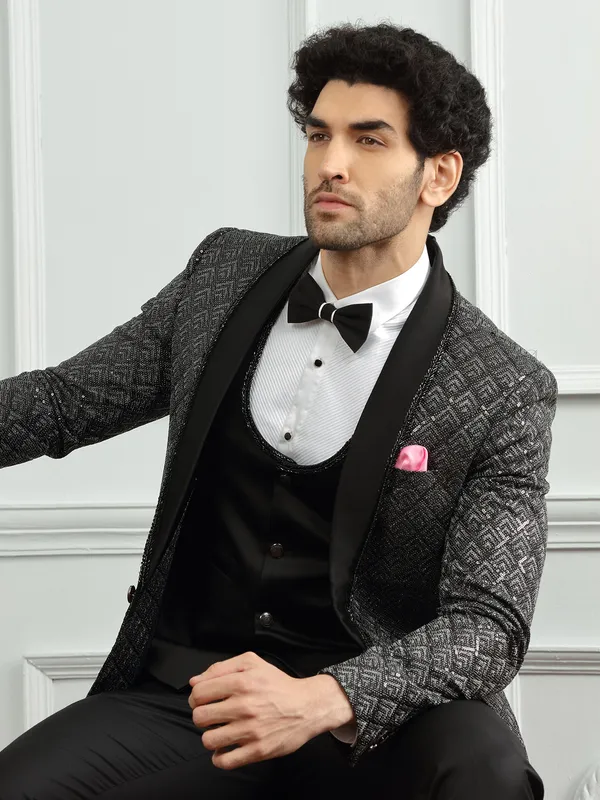Black terry rayon coat suit for reception and party