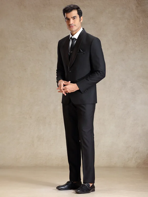 Black terry rayon coat suit for reception for mens wear