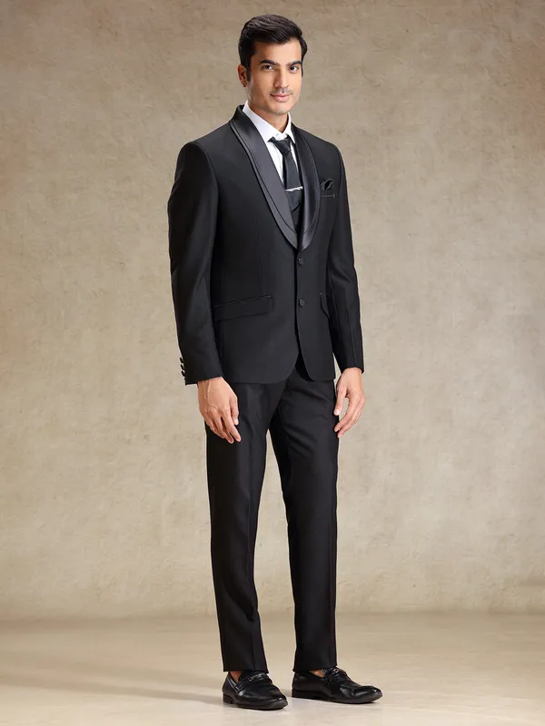 Black terry rayon coat suit for reception for mens wear