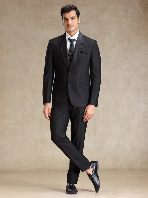 Black terry rayon coat suit for reception for mens wear