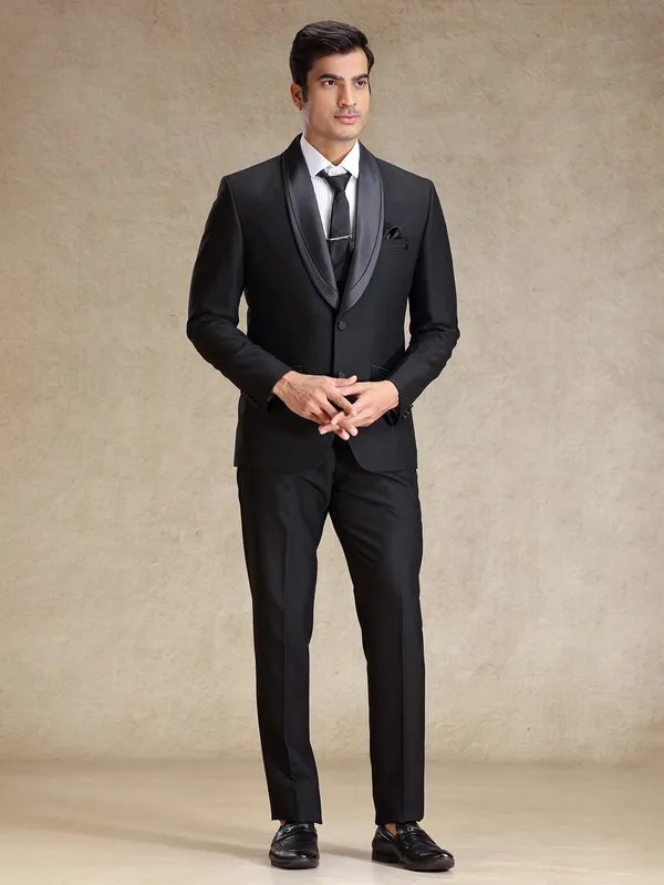 Black terry rayon coat suit for reception for mens wear