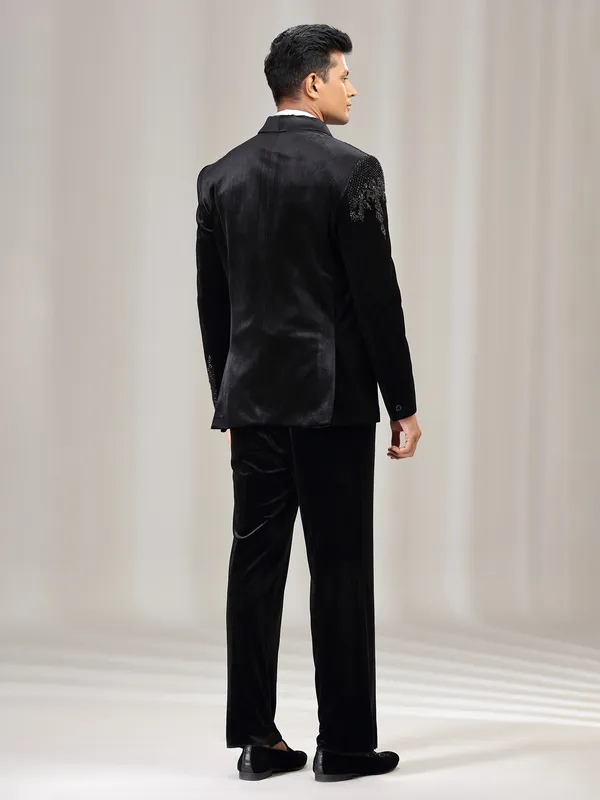 Black terry rayon coat suit for wedding with diamond work