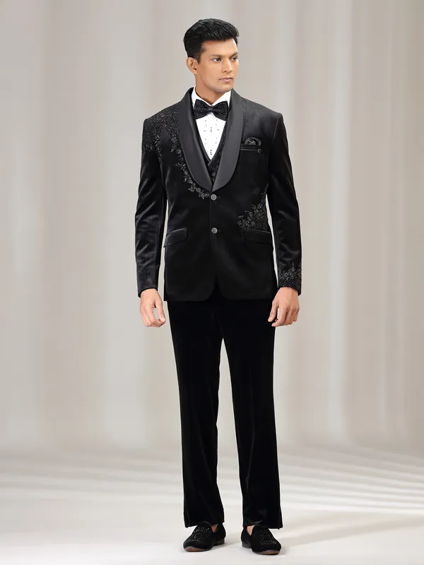 Black terry rayon coat suit for wedding with diamond work