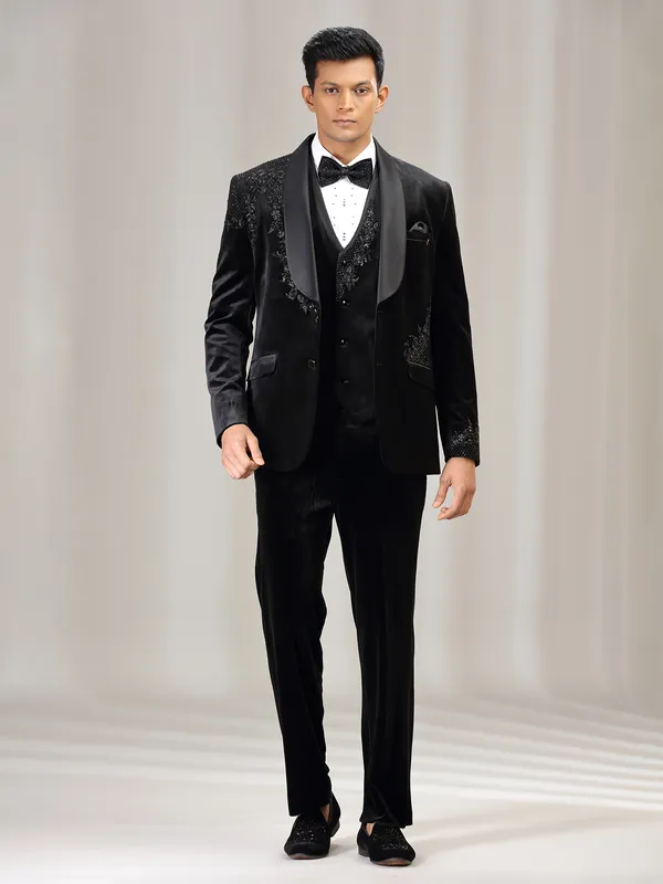 Black terry rayon coat suit for wedding with diamond work