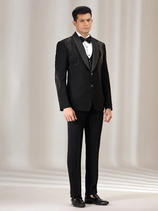Black terry rayon coat suit with bead work