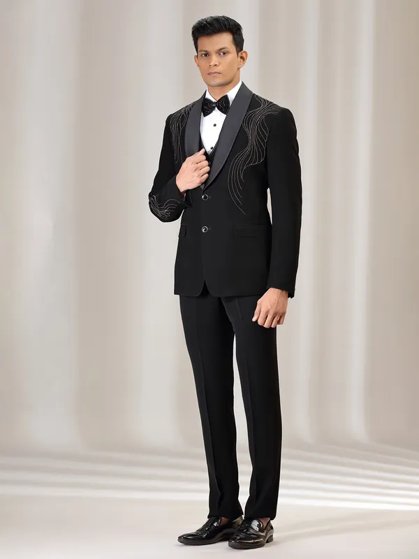Black terry rayon coat suit with bead work