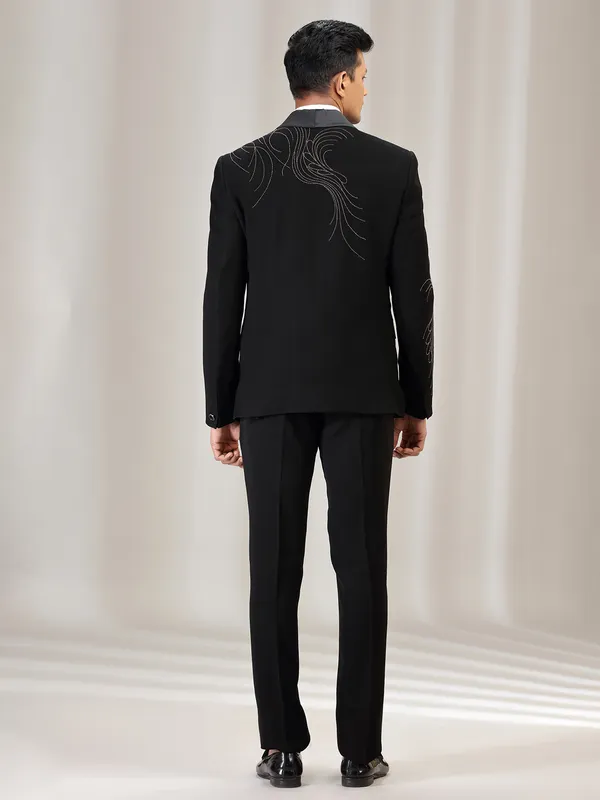 Black terry rayon coat suit with bead work
