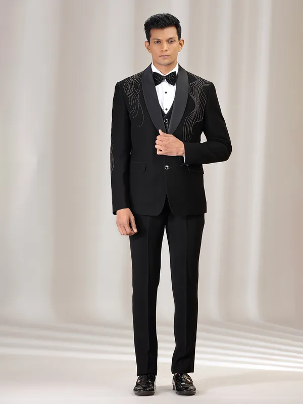 Black terry rayon coat suit with bead work