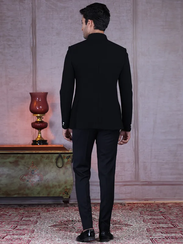 Black terry rayon designer jodhpuri suit with thread work