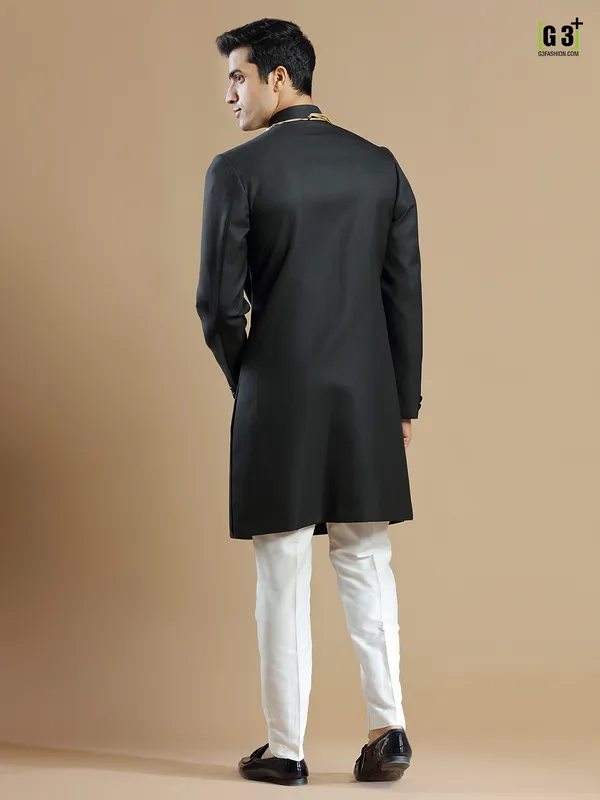 Black terry rayon groom wear designer sherwani